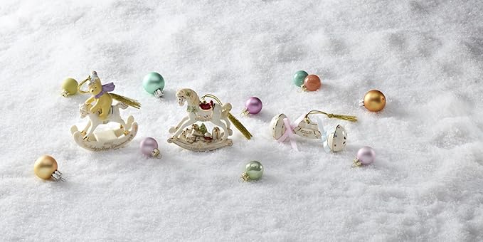 Lenox Ornament, 2025 Babys 1st Christmas Rattle Ornament, Porcelain with Gold Accents and Hanging Cord, Christmas Decorations, Blue/Pink Ribbons, Winter Tree Decor, Winter Decor (Cream, 1 Piece)