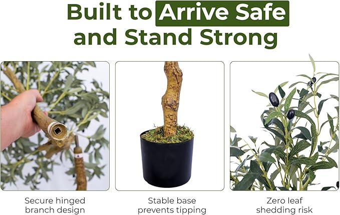 Artificial Olive Tree - 6ft Realistic Artificial Plants Indoor Decor - Elegant Faux Olive Tree for Living Room, Bedroom, Bathroom, Office - Tall Fake Potted Plants with Moss Base for Chic Home Décor