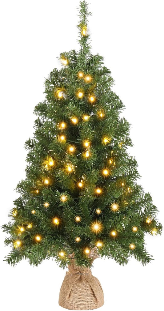 VINGLI 3ft Pre-lit Artificial Christmas Tree, Mini Tabletop Xmas Tree with 150 Branches Tips for Christmas Party Home Indoor Decoration (Battery Operated)