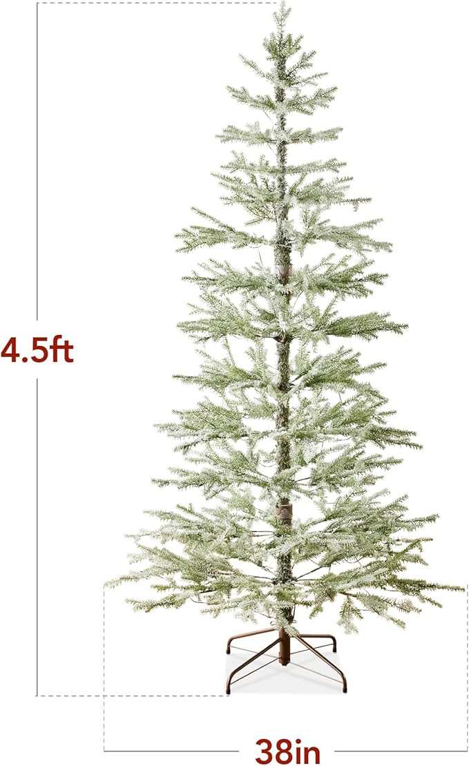 Best Choice Products Pre-Lit Sparse Christmas Tree 4.5ft Artificial Flocked Pine Holiday Décor Aspen Noble Fir White & Multicolor LED Lights- Green