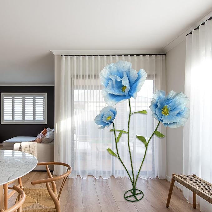 3Pcs Large Giant Artificial Flowers Decoration - Artificial Giant Paper Flowers for Wedding Graduation Bridal Shower Birthday Handcrafted Wall Backdrop Party Supplies (Blue)