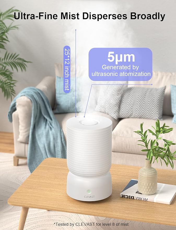 CLEVAST Smart Humidifiers for Bedroom, Top Fill 3L Cool Mist Quiet Ultrasonic Humidifier with Essential Oil Diffuser, Humidity Control, Wi-Fi Air Humidifier for Baby, Home, Compatible with Alexa