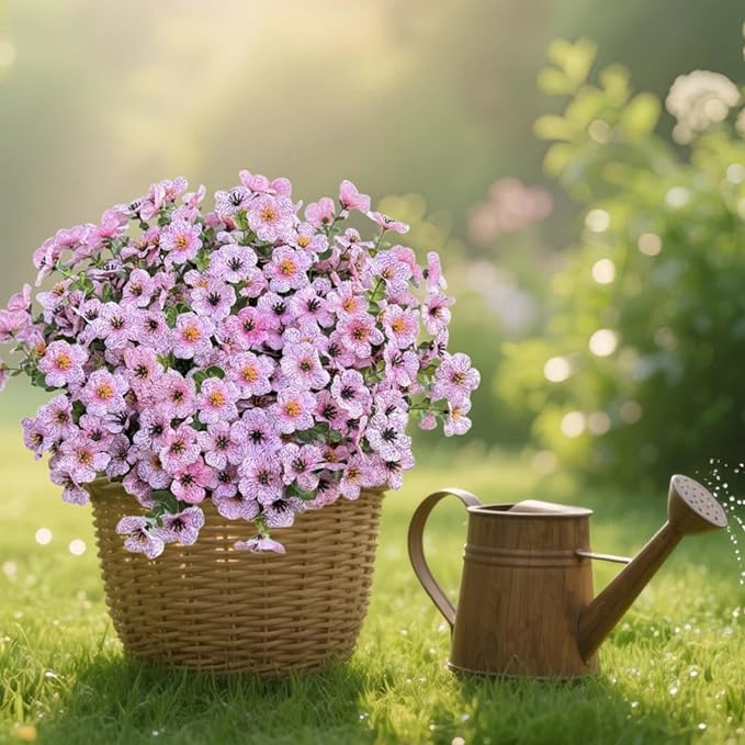 Artificial Flowers Outdoor UV Resistant Fake Plants,12 Bundles Silk Daisy in Pots for Porch Patio Garden, Faux Potted Home Decor for Outside (Pink)