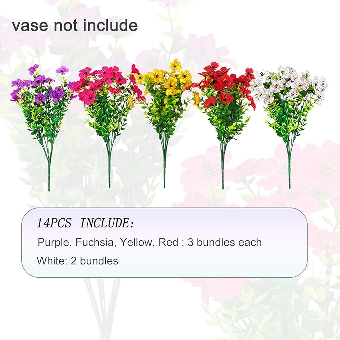 14 Bundles Fake Mums Fake Plants Artificial Mums for Outdoors Artificial Flowers for Yard Porch Home Garden Fall Indoor Outdoor Decor(Mixed)