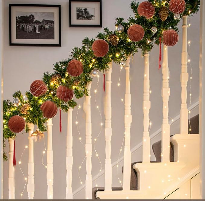 Hollyone Brown Velvet Christmas Ornaments Set for Christmas Tree 3.2inch Xmas Ball Ornaments 9Pcs Flocked Balls Xmas Hanging Ornament Decorations Set Shatterproof for Holiday Party Wreath Home Decor