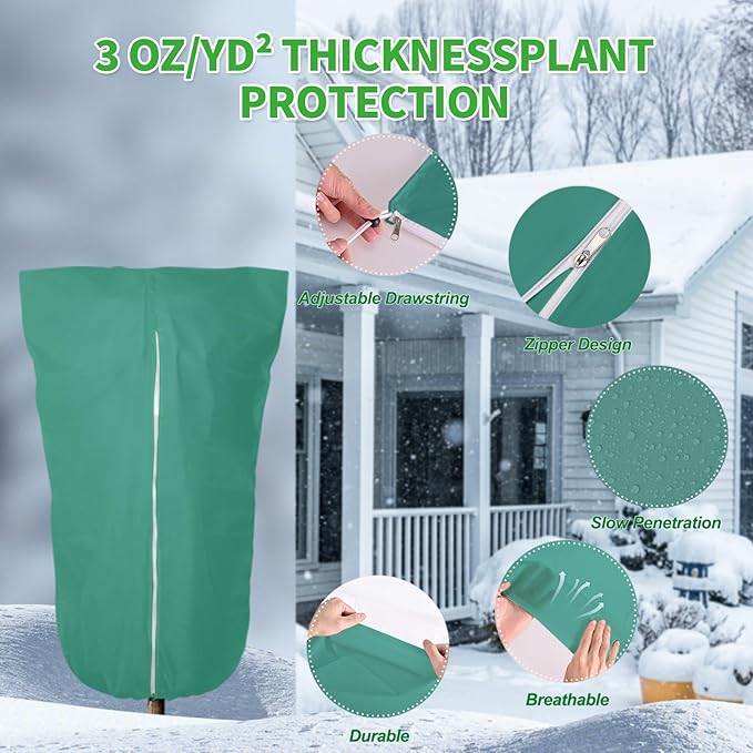 2 Pack 72"x47" Winter Plant Cover Freeze Protection, 3 oz/yd² Shrub Cover with Zipper Drawstring, Frost Cloth Blankets for Fruit Tree Potted Plants Garden Cold Weather Protector