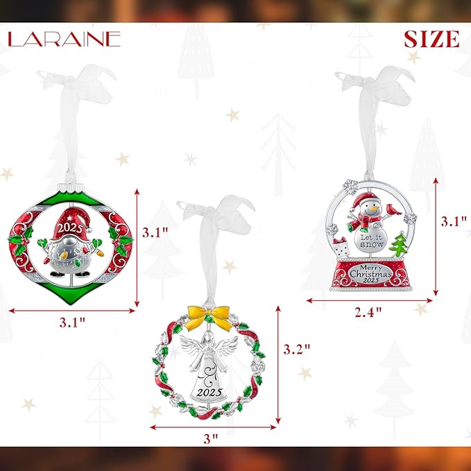 Laraine Christmas Tree Ornaments – 2025 Decorative Rotation Hanging Pendant of Car Charm Holiday Keepsake Gift Home Decor (3 Pieces Set (2025))