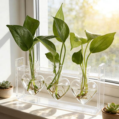 Clear Plant Propagation Station Plants Terrarium Planter Vase Birthday Gifts for Women Girl in Acrylic Stand Home Office Garden Decor