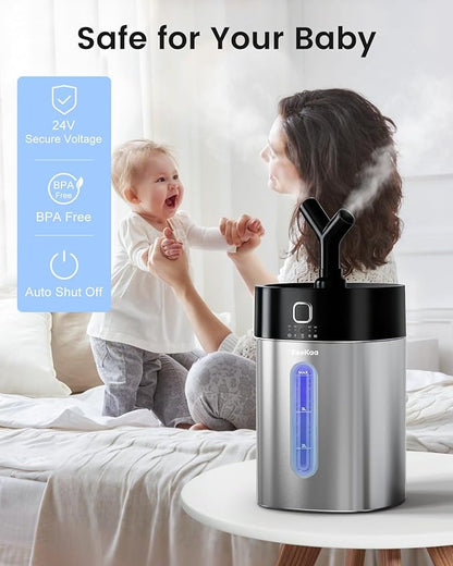 Feekaa Stainless Steel Humidifier Dishwasher Safe, 4L/1Gal Cool Mist Humidifiers for Bedroom, Easy Clean Humidifier Large Room, Humidifiers for Baby Nursery Living Room Office Plant, Black