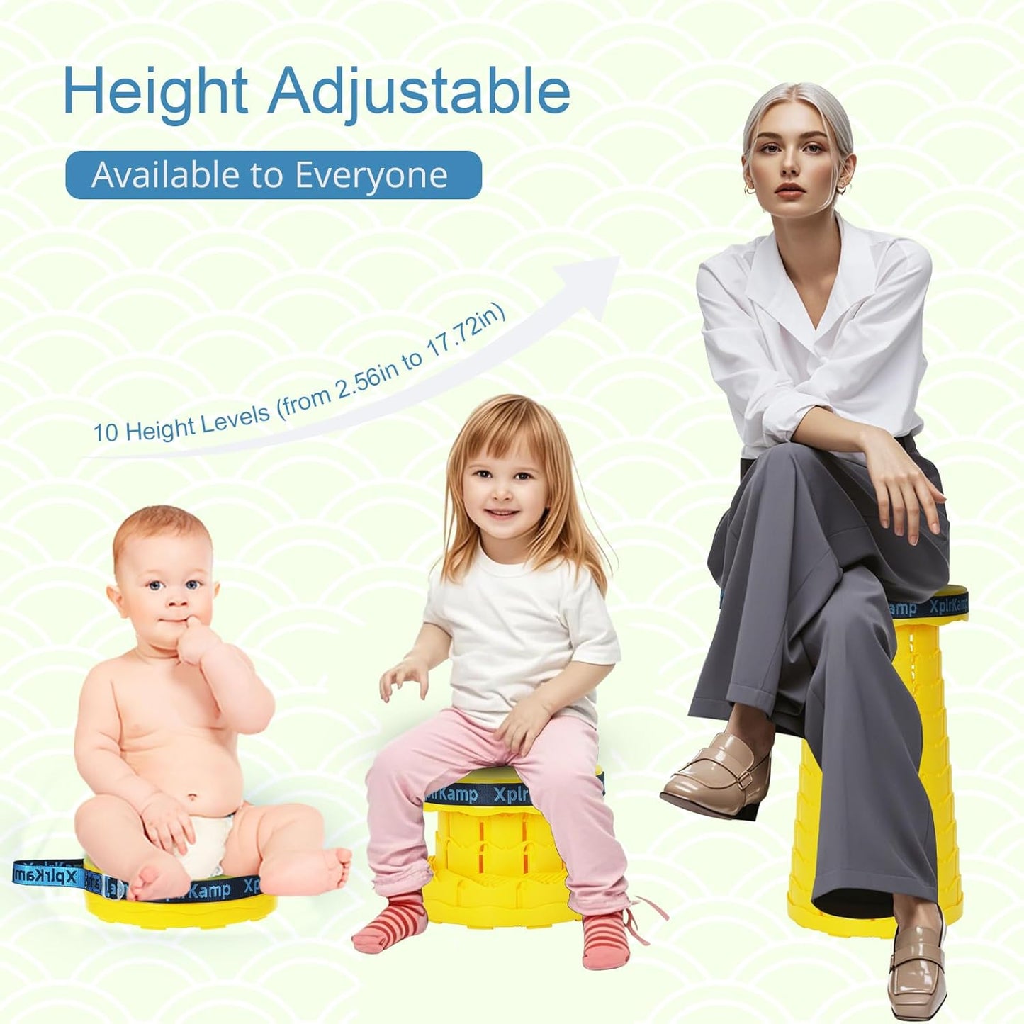 Retractable Folding Stool - Heavy Duty 400 lb Collapsible Portable Stool for Camping, Hiking, Fishing, Indoor/Outdoor with Non-Slip Base and Lightweight Design (Yellow，1-Pack)