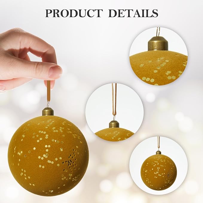 DN DECONATION 4PCS Christmas Tree Ball Ornaments – Light Brown & Gold Velvet Christmas Balls Decor with Ribbons, 4” Plastic Ball Ornament for Xmas Tree, Holiday Decorations Rustic Farmhouse Decor