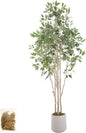 Artificial Fake Ficus Tree 8FT Tall 1Pack with White Planter & Free Moss, Artificial Plants Indoor, Artificial Trees for Home Decor Indoor, Faux Ficus Tree
