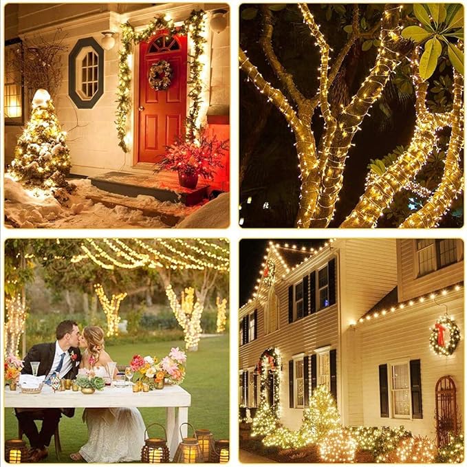 Christmas Lights Warm White, 75 Ft 200 LED Christmas String Lights Connectable, 8 Modes, Timer, Waterproof Fairy Twinkle Light for Party, Garden, Patio, Home, Wedings, Holiday, Xmas Tree Decorations