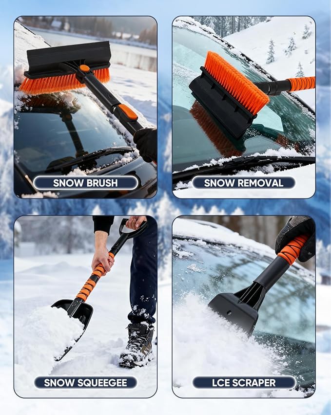 Saker Upgraded 56'' Car Snow Brush and Ice Scraper,6-in-1 Aluminum Snow Shovel Snow Broom with Foam Grip 180° Pivoting Brush Head,Durable Snow Scraper for Cars,SUVs,Trucks