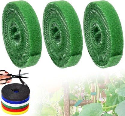 Reusable Plant Ties Tape for Climbing Plants, Garden Ties Tomato Plant Supports, Adjustable Garden Twine & Twist Ties Plant Ties for Outdoor Indoor Plants Stakes Gardening Supplies (Green, 3 Rolls)