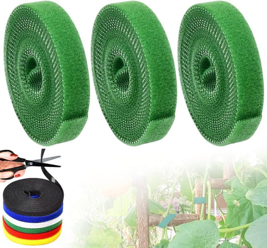 Reusable Plant Ties Tape for Climbing Plants, Garden Ties Tomato Plant Supports, Adjustable Garden Twine & Twist Ties Plant Ties for Outdoor Indoor Plants Stakes Gardening Supplies (Green, 3 Rolls)
