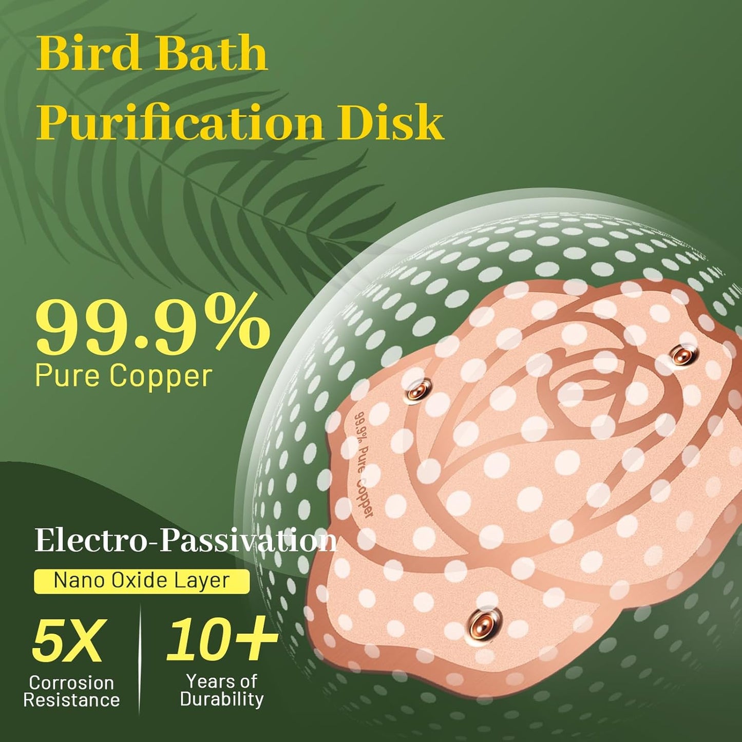 Bird Bath Copper Disk,Bird Bath Purification Disk 0.6mm Reinforced 99.99% Pure Copper Cleaning Disk with 3-Point Support,Fits Outdoor Birdbath & Bowl,Provide Safe Clean Water,Rose-4Pcs