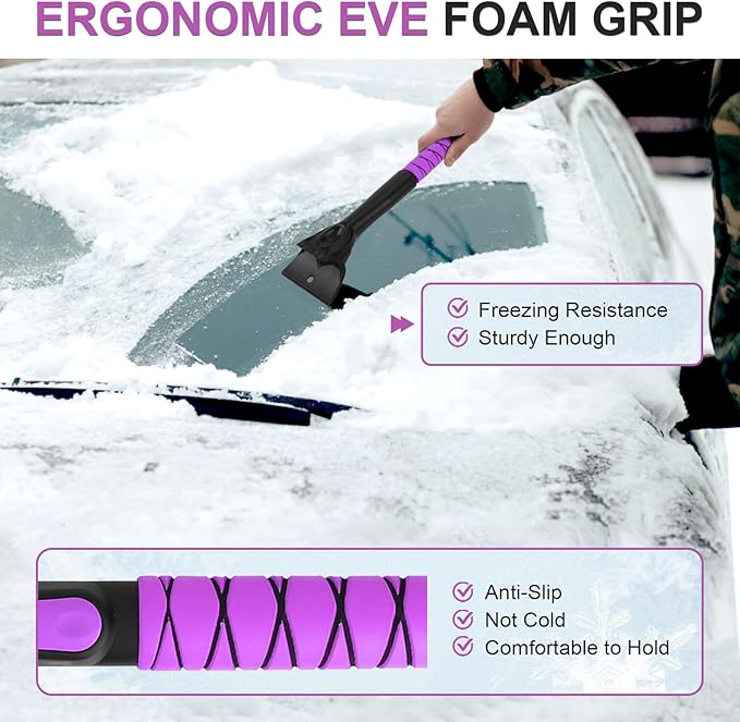 Yougfin 3 in 1 Snow Brush with Ice Scraper for Car Windshield Extendable, SUV Snow Removal with Squeegee Heavy Duty, 180° Rotating Head Car Window Cleaner for Winter 43 inch