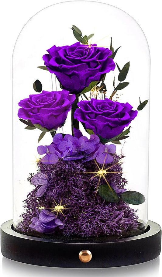 Flowers Roses Gifts for Mom Grandma,Forever Preserved Rose in Glass Dome, Christmas Anniversary Thanksging Birthday Real Roses Gifts for Wife Women Mother in Law/Purple