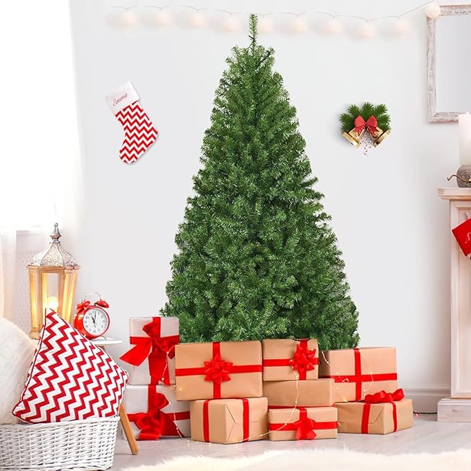 HAPPYGRILL 5FT Pre-lit Artificial Christmas Tree with 600 PVC Branch Tips, Foldable Base, Premium Hinged Spruce Xmas Tree with 11 Color Modes Lights for Holiday Decoration