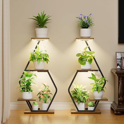 Plant Stand Indoor with Grow Light, 35'' Plant Shelf Corner Plant Stands for Indoor Plant, 2 Pack 4 Tiered Plant Holder for Home Decor, Plant Shelves for Multiple Plants