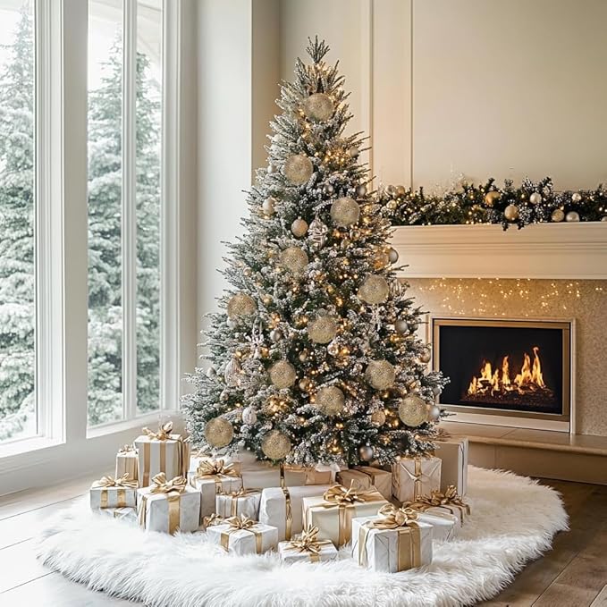 4" Large Christmas Balls Ornaments 6 Pcs Shatterproof Big Champagne Christmas Ornaments for Tree Glitter Big Xmas Tree Ornament for Xmas Halloween Holiday Wedding Party Decoration