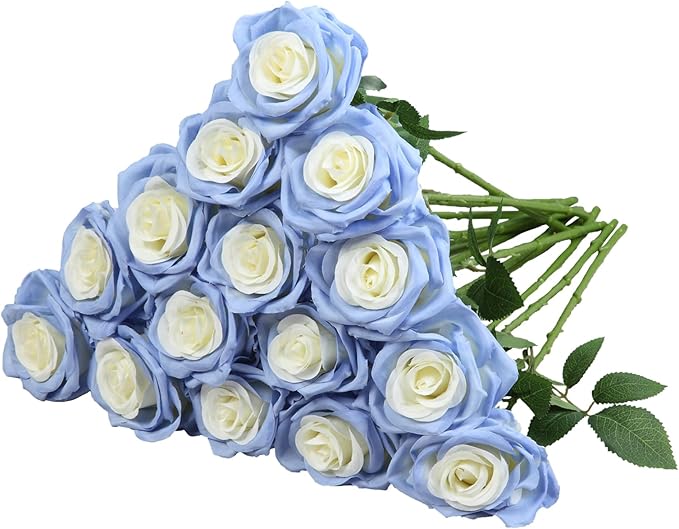 15pcs Fake Roses Artificial Silk Flowers Faux Rose Flower Long Stems Bouquet for Arrangement Wedding Centerpiece Party Home Kitchen Decor