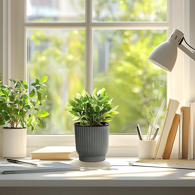 T4U 4.5 Inch Plant Pots Self Watering, 6 Pack African Violet Pots, Small Plant Pots for Plants, Small Indoor Plant Pot, Self Watering Planter for African Violet, Succulents (6 Pack 4.5" Pots, Gray)