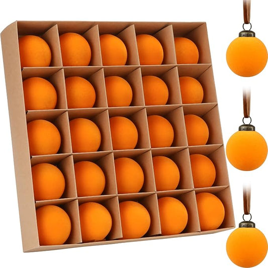 Sea Team 25-Pack Flocked Velvet Christmas Tree Ball Ornaments Set, Hanging Velour Baubles, Shatterproof Plastic Decorations for Xmas Tree, Wreath, Garland, 60mm/2.36 Inches, Orange