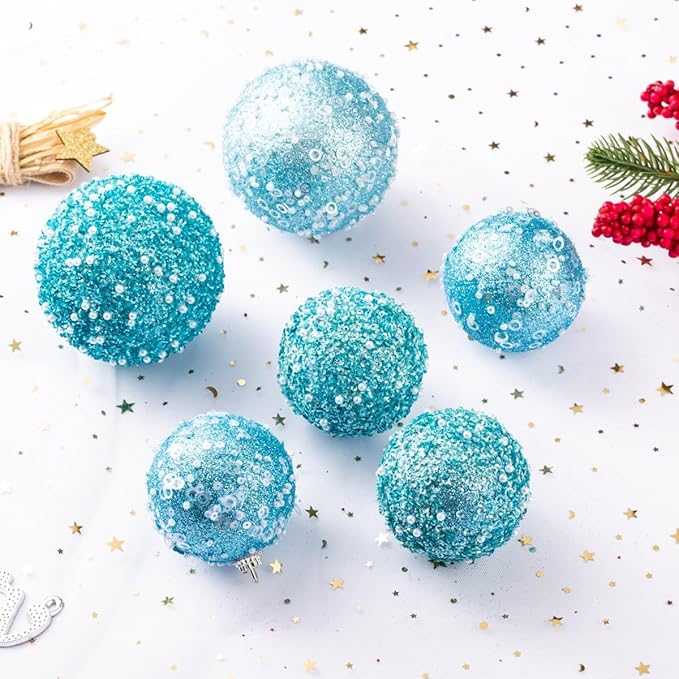 12CT Christmas Ball Ornaments, Baby Blue Christmas Ball Decorations Shatterproof Plastic Hanging Pearl Balls for Holiday Party(70mm/2.76")