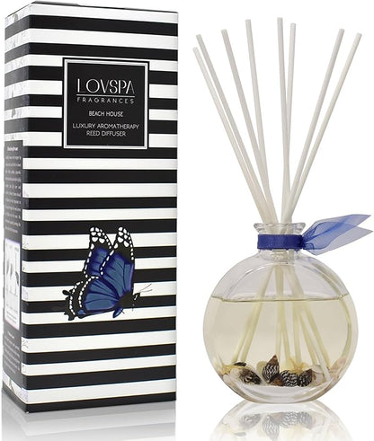 LOVSPA Reed Diffuser Set, Beach House Scented Oil Diffuser with Sticks, Home Fragrance Accessories for Bathroom Shelf Decor, Aroma Diffusers for Home or Office Desk, USA Made