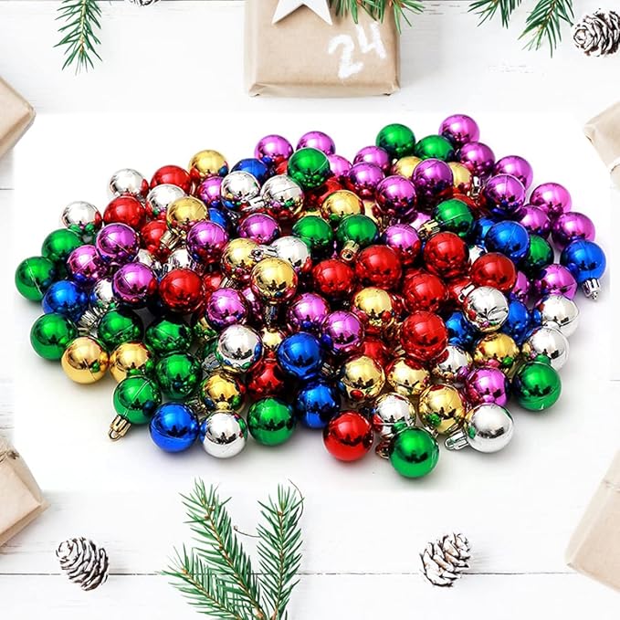 144 PCS/1.18 inch Christmas Tree Ornaments, Christmas Ball Decoration Set Color Mixing（Red Green Gold Blue Rose red Silver） Christmas Ball Shatterproof Hanging Tree Ornament Set