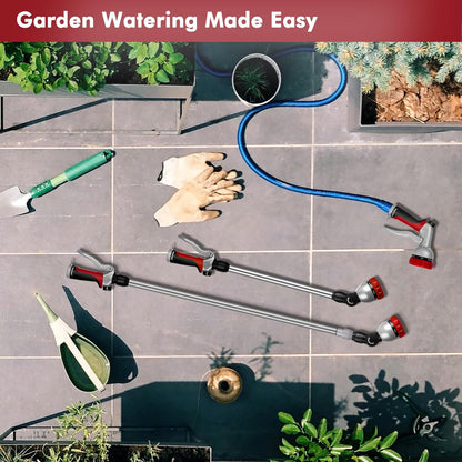 RESTMO Metal Watering Wand, 36”-60” Long Telescopic Tube | 180° Adjustable Ratcheting Head | 7 Spray Patterns | Flow Control, Perfect Garden Hose Sprayer to Water Hanging Baskets, Shrubs, Red