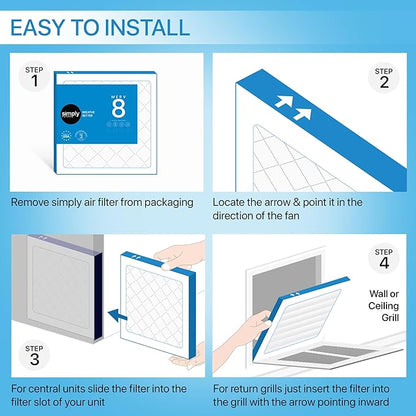 Simply 18x24x1 Air Filter, Merv 8, 6 Pack, For Home AC Furnace & HVAC (Actual Size: 17.75"x23.75"x0.75") DUST, Pet, & Allergy Control