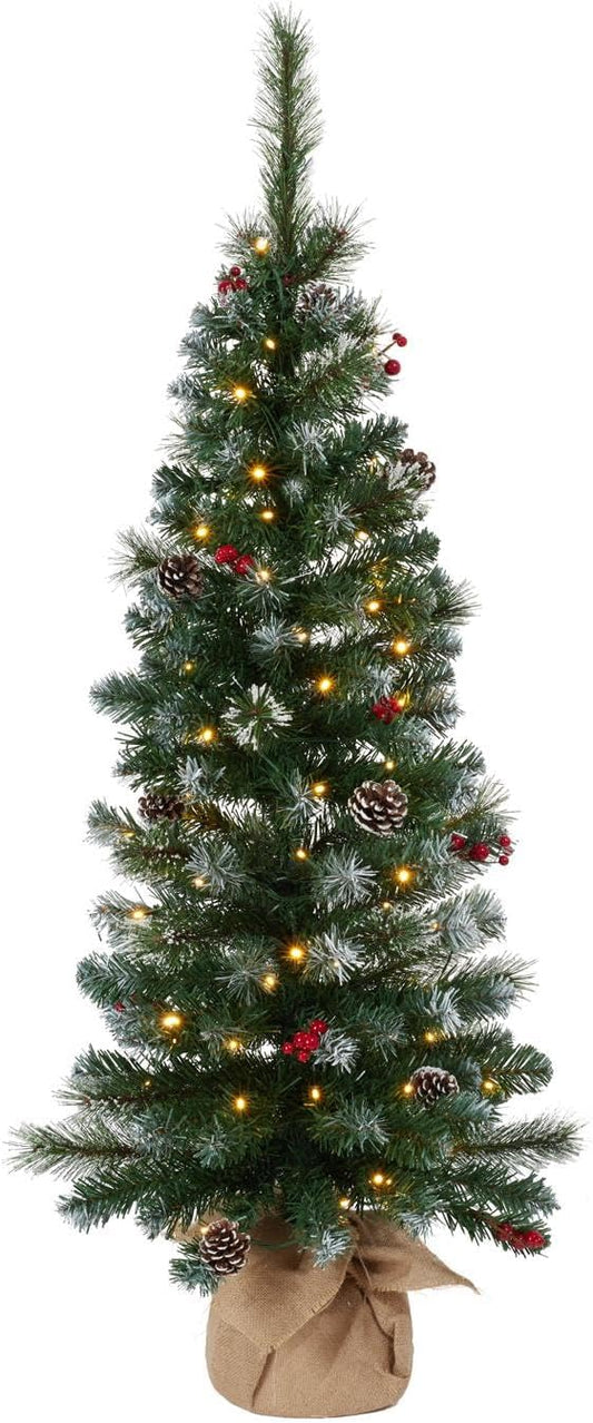 4ft Prelit Christmas Tree, Small Artificial Christmas Tree w/ 70 Warm White Lights, 122 Branch Tips, Easy Assembly, Xmas Decoration for Home, Office, Porch, Entryway, Holiday Party