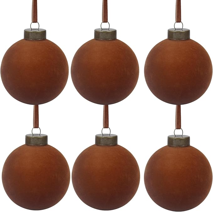 6 Pcs Velvet Christmas Balls Bulk Shatterproof Plastic Christmas Tree Decorations for Decorative Hanging Baubles (6, Brown, 3.94Inch)