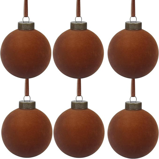 6 Pcs Velvet Christmas Balls Bulk Shatterproof Plastic Christmas Tree Decorations for Decorative Hanging Baubles (6, Brown, 3.94Inch)