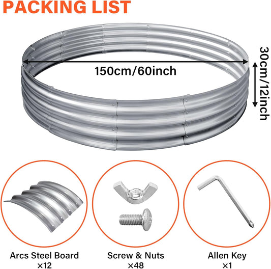 HGD 60 Inch Large Galvanized Steel Metal Fire Pit Ring - 5FT Heavy Duty Fire Rings for Outside Wood Burning - 12" Tall Portable Bonfire Firepit for Backyard, Patio, Camping