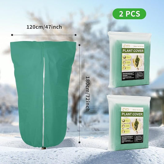 2 Pack 72"x47" Winter Plant Cover Freeze Protection, 3 oz/yd² Shrub Cover with Zipper Drawstring, Frost Cloth Blankets for Fruit Tree Potted Plants Garden Cold Weather Protector