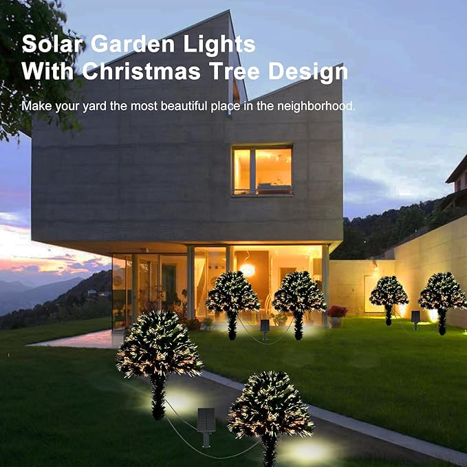 2 Pack Outdoor Christmas Tree with Lights, Fiber Optic Xmas Trees Battery Operated with Multi-Color LEDs, 24 Inch Artificial Solar Power Christmas Tree for Porch Yard Garden Christmas Decor