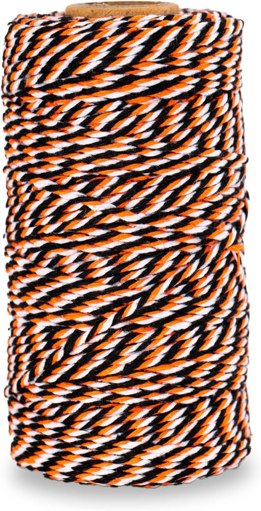 KINGLAKE Orange Black White Cotton Twine 2mm 328 Feet for Gift Wrapping DIY Crafts Halloween Party Decoration Gift Tags