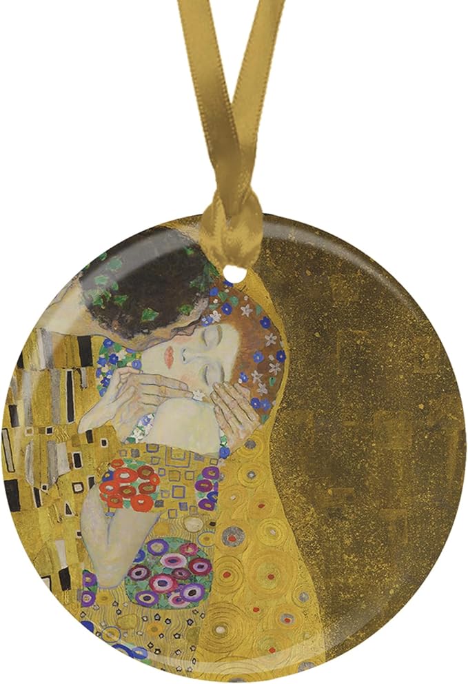 Christmas Tree Ornament, Porcelain Klimt The Kiss fine Art Keepsake Ornament by RainCaper