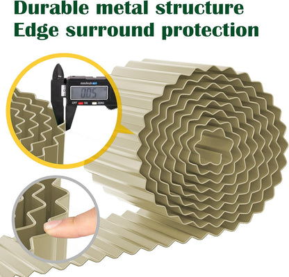 LAVEVE Corrugated Metal Garden Edging 8" x 20Ft, Landscape Edging Border for Lawn, Flower Bed, Garden Fence, Paver Edging (Cream)