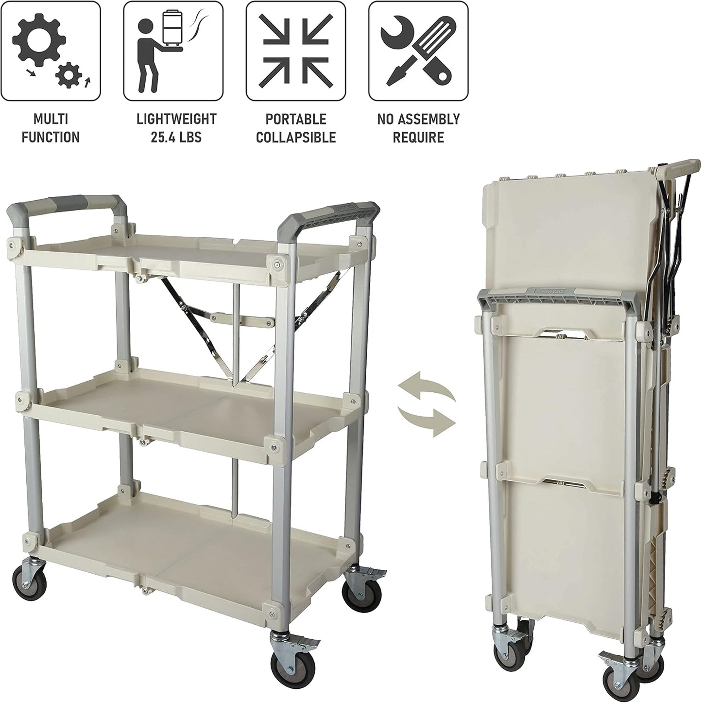 Olympia Tools 89-355 Pack N Roll Collapsible Service Cart, XL, 300LB Capacity, White
