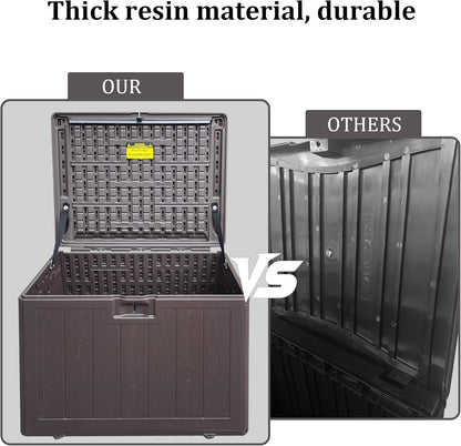 Premium Pro Edition 35 Gallon Lockable Resin Deck Box, Waterproof & UV-Resistant Outdoor Storage Box for Outdoor Storage, Garden Tools & Pool Accessories Storage, Brown