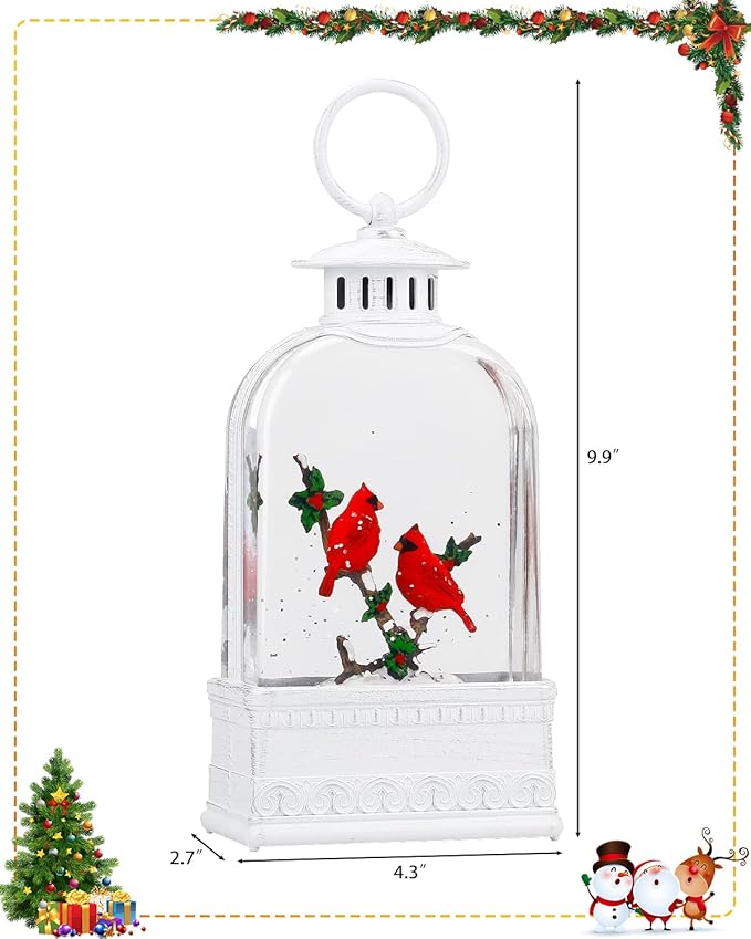 Christmas Decorations Cardinal Snow Globes,Musical Christmas Snow Globes Lantern Light Up 6H Timer Glitter Globe,Red Bird Cardinal Gifts Christmas Decor Indoor for Home