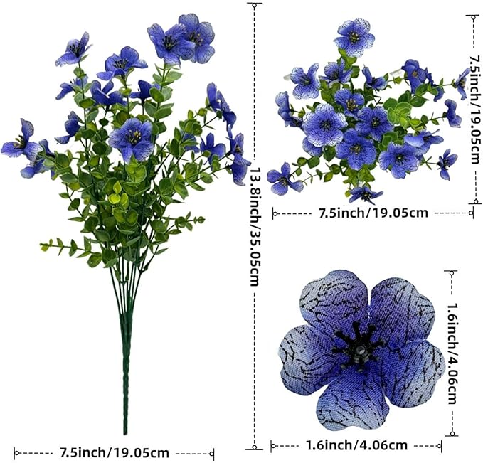 Artificial Flowers Outdoor UV Resistant Fake Plants, 12 Bundles Silk Daisy in Pots for Porch Patio Garden, Faux Potted Home Decor for Outside (Blue)