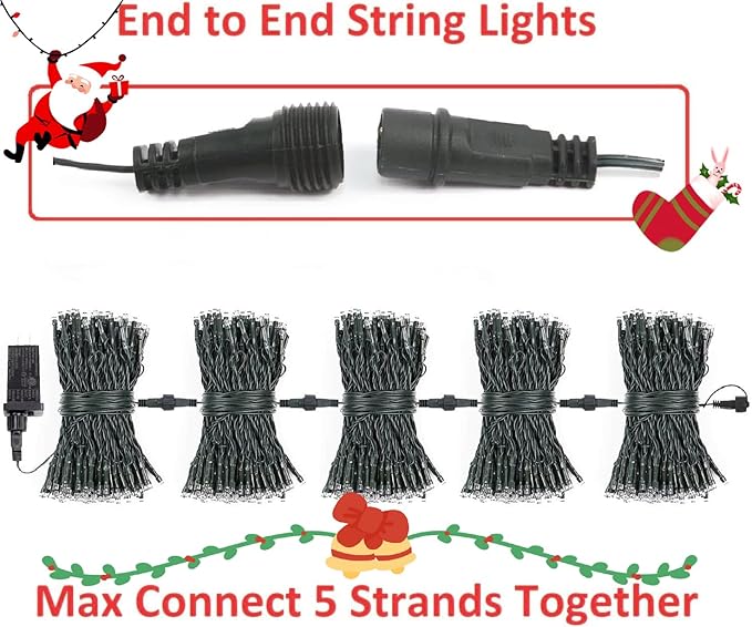 2-Pack Connectable Christmas Lights Outdoor, Total 164FT 400LED Christmas String Lights Waterproof with 8 Modes & Timer, Green Wire Twinkle Lights for Xmas Tree Decorations Outdoor Indoor, Cool White