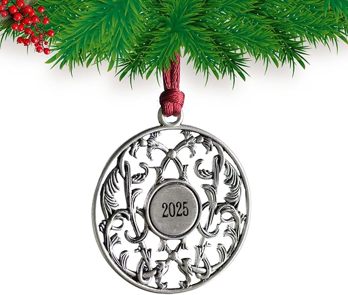 Christmas Ornaments 2025,Xmas Keepsake Pendant, Christmas Tree Ornament Handcrafted Metal DIY Hanging Craft Collectibles for Xmas Trees Home Party Party Gifts (Circle)