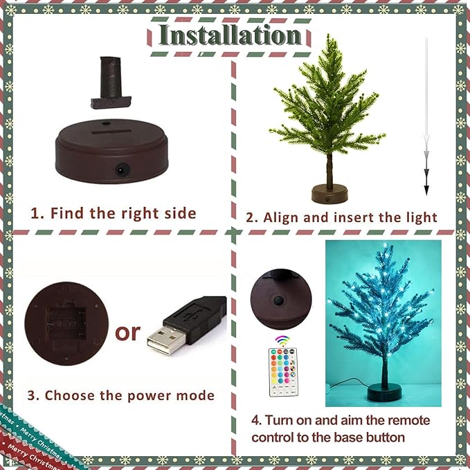 Pooqla RGB Lighted Mini Christmas Tree, Color Changing Tabletop LED Xmas Tree with Remote, 28 Colors 80 LED Pre-lit Artificial Small Tree with Hanging Ball Ornaments Home Party Christmas Decoration